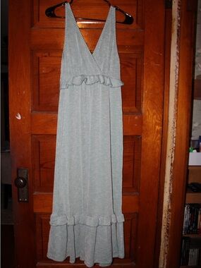 Caution To The Wind Light Green and White Striped Ruffle Maxi Dress